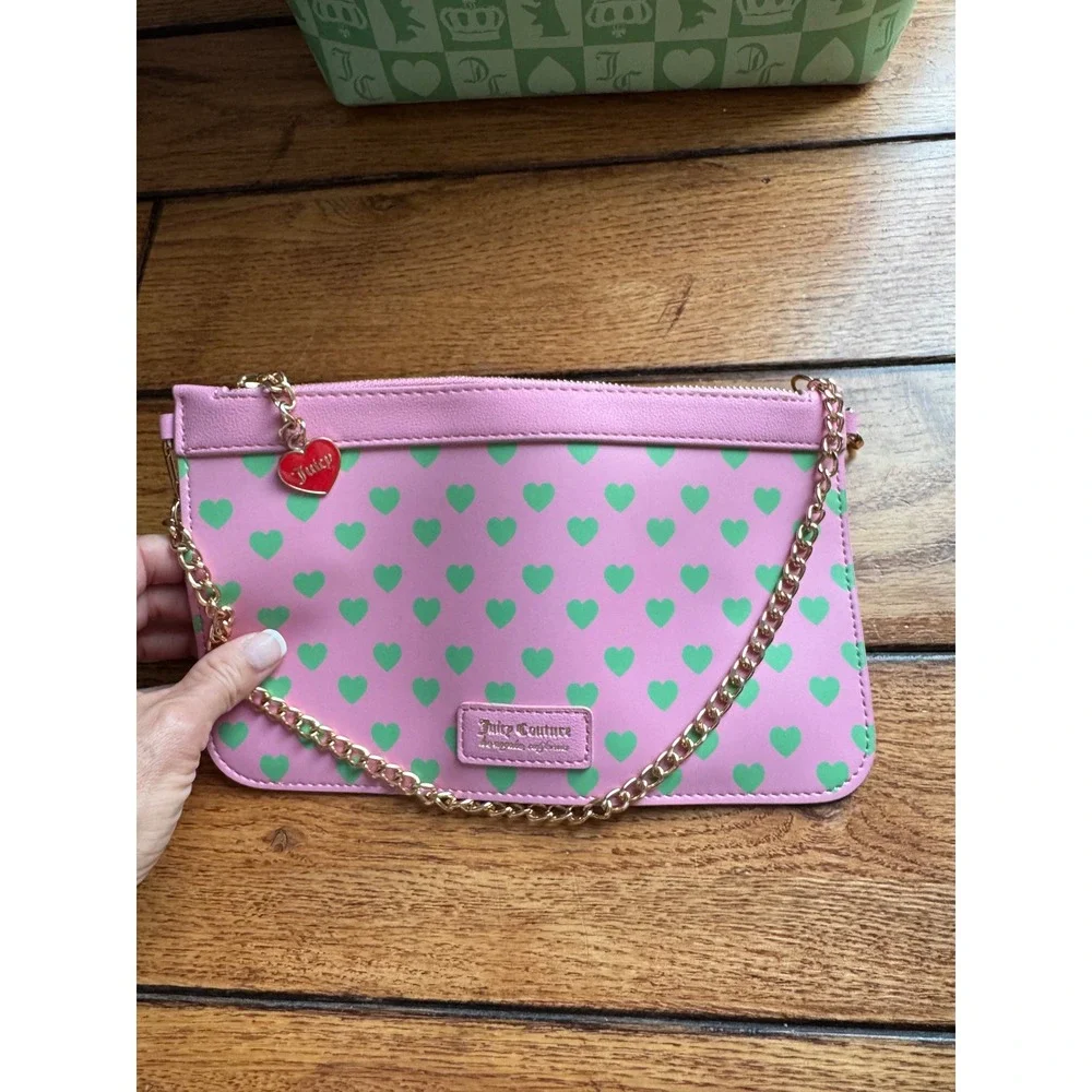 Juicy Couture Y2K Sweet Break Time 2 in 1‎ Tots Bag AND Wristlet Heart Checkered